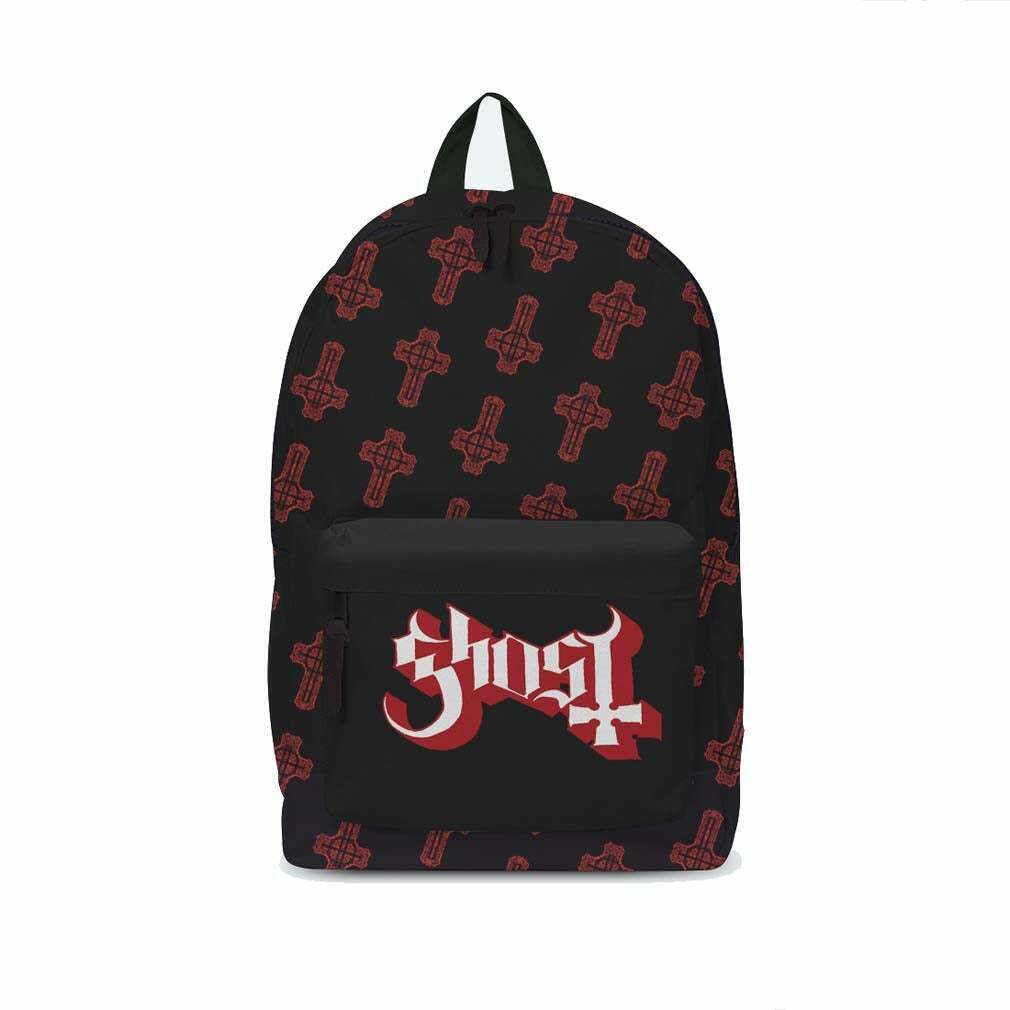 wax dramatic Painkiller Official Rocksax Ghost Red Grucifix on Black Backpack