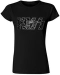 Kiss Silver Zebra Stripped Logo, Black Ladies, Junior Short Sleeved T-Shirt Large