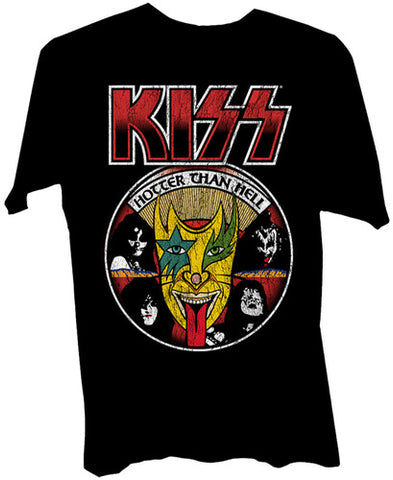 KISS Hotter Than Hell 1974  Back Cover Art Logo Black Unisex ShortSleeve T-shirt Large