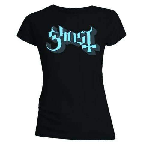 GHOST LADIES T-SHIRT: BLUE/GREY KEYLINE LOGO (SKINNY FIT)